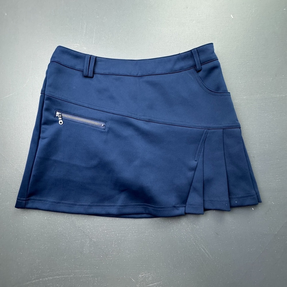 PGM Golf Women Size 30 Navy Blue Pleated Stretch Skort Zip Pocket Athletic Sport